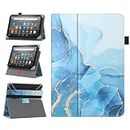 HoYiXi Universal Case for 7-8 inch Samsung Galaxy Lenovo Huawei Fire Tablet Protective Cover Two Position adjustable with Stand and Hand Strap - Blue Marble