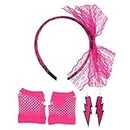 NUOBESTY Cerchietto di pizzo degli 80 orecchini al neon guanti a rete accessori per costumi anni '80 per feste degli anni '80 (rosa)