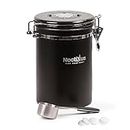 NoctiXus Stainless Steel Coffee Canister/Container for Airtight Food Storage with Date Tracker. Scoop and Release Valves Included. 22 Oz. Black