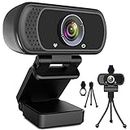 1080P Webcam with Microphone, HD Webcam Web Camera with Tripod Stand, Widescreen USB Computer Camera, Streaming Mic Webcam for Online Calling/Conferencing, Zoom/Skype/Facetime/YouTube, Laptop/Desktop