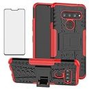 Asuwish Phone Case for LG V40 ThinQ with Tempered Glass Screen Protector and Slim Stand Hybrid Heavy Duty Rugged Protective Cell Cover LGV40 Storm V 40 Thin Q V40ThinQ LG40 40V 40ThinQ Women Men Red