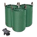 Heavy Duty Garden Waste Bags - 120 Litre - 3 Sacks - BONUS 1 Pair Gardening Gloves - Industrial Fabric and Handles - Green/Garden Waste Sacks, Reusable - Norjews