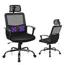 Swivel Office Chair, Mesh Computer Gaming Chair w/ Adjustable Headrest & Backrest, Ergonomic Executive Rolling Task Chair w/ USB Lumbar Massage, 5 Rolling Casters & Gas Lifting for Home Office Bedroom, Black