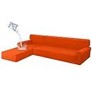 HDCAXKJ Waterproof Sectional Couch Covers L Shape Sofa Covers Stretch L Shaped Sectional Slipcovers Set 2 Piece for Living Room Non Slip Furniture Protector (Orange, 3 Seat XL Sofa + 3 Seat Chaise)