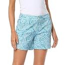 HDE Chino Shorts for Women 5" Inseam High Waisted Casual Stretch Summer Shorts Blue Paisley - 16-18 Plus