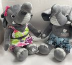 2 Kalahari Resorts 16" Gray Elephant Souvenir Pair Kya & Kenya Bathing Suits Set