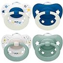NUK Signature Day & Night Baby Dummy 0-6 months Soothes 95% of Babies Heart-Shaped BPA-Free Silicone Soothers Glow-in-the-Dark Stars 4 Count