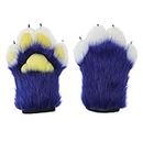BNLIDES Cosplay Fursuit Paw Gloves Furry Claw Gloves Built-in Whistle Decompression Toys Costume Party Accessories for Adult (Blue-White)