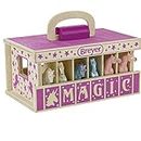 Breyer Bandai Unicorn Magic Wooden Stable Playset, 6 Stablemates 10cm 1:32 Scale Unicorn Toys And Wood Carrying Stable, Plastic Animal Figures Make Great Unicorn Gifts For Girls And Boys