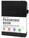 Elegant Password Book with Alphabetical Tabs - Hardcover Password Book for Internet Website Address Login - 5.2" x 7.6" Password Keeper and Organizer w/Notes Section & Back Pocket (Black)