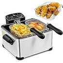KOTEK Deep Fryer with 3 Baskets, 5.3QT/5L/21-Cup Oil Capacity, Stainless Steel Home Fryer with Adjustable Temperature, Timer, Lid w/View Window, 1700W Electric Fryer for Kitchen Restaurant (5.3QT)