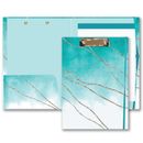 Teal Watercolor and Gold Clipboard Folio - With Lined Notepad Pen Loop & Pockets
