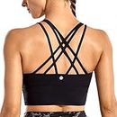 CRZ YOGA Strappy Sports Bras for Women Longline Wirefree Padded Medium Support Yoga Bra Top Black Medium