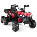 GYMAX Kids Ride on ATV, 12V Electric Quad Bike with Back Trunk, Backrest, LED Lights, USB, Music & Story, 6 Wheels Battery Powered Toy Car for 3 Years Old + Boys Girls (Red)