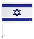 Bandera De Israel Para Carros Israeli Car Flag Auto Small Gifts 12" x 18" Mount Bracket Clip Small Truck Tapestry Outdoor Pole Accessories Vehicle Decorations For Cars Window Made In USA