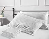 K&A® 100% Cotton Satin Stripe Pillow Protectors Pack of 4 Zippered Pillowcases - Hypoallergenic - Dust Mite Protection - 250 Thread Count Hotel Quality Pillow Covers