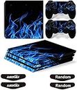 GRAPHIX DESIGN Ps4 Pro Stickers Full Body Vinyl Skin Decal Cover for Playstation 4 Console Controllers (with 4pcs Led Lightbar Stickers) (Blue fire) [Video Game]