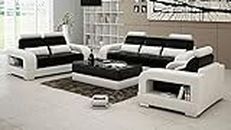 ZIQSHA FURNISHING Designer Sofa Set for Living Room, Dining Room & Hall. (3 + 2 + 2 Seater and Center Table, Black and White)
