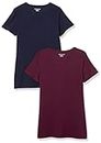 Amazon Essentials Women's Classic-Fit Short-Sleeve Crewneck T-Shirt, Pack of 2, Burgundy/Navy, M