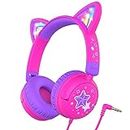 iClever Kids Headphones, LED Light Up Cat Ear, 85dBA Safe Volume, Stereo Sound Toddler Headphones, Foldable 3.5mm Wired Kids Headphones for iPad Tablets School Travel