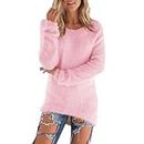 Zeiayuas Ladies Fleece Tops Long Sleeve Sherpa Pile Pullover Fuzzy Fleece Sweatshirt Womens Winter Warm Jumper Teddy Fluffy Tunic Top Loose Solid Color Crewneck Sweater UK Pink