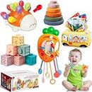 Montessori Toys for Babies 6-12 Months, 5 in 1 Baby Toys Easter Basket Stuffers, Stacking Blocks Rings Infant Tissue Box Toy Pull String Toy, Fine Motor Sensory Toys Gift for Toddlers 1 2 3 Year
