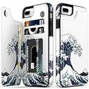 LETO iPhone 8 Plus Case,iPhone 7 Plus Case,Flip Folio Leather Wallet Case with Floral Designs,Kickstand Card Slots Cover,Protective Phone Case for iPhone 7 Plus/iPhone 8 Plus Sea Waves