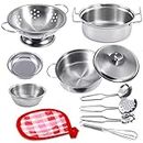 Rupnoflbui Kids Pretend Play Kitchen Toys,Mini Cooking Toys Set Play Kitchen Accessories with Stainless Steel Pots and Pans Set,Pretend Play Food Cooking Utensils Cookware for Girls Boys.11Pcs