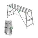 Portable Scaffolding Work Platform Adjustable Height, Multi-Purpose Folding Metal Tech Scaffold Ladder Equipment Tools, Can Bear 500Kg (silver140X30cm)