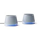 Amazon Basics USB Plug-n-Play Computer 2 Speakers For PC or Laptop, 1 Pair, Set of 2, Silver with Blue LED Light