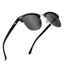 SUNGAIT 80s Sunglasses Retro Semi Rimless for Men Women(Black Frame(Matte Finish)/Polarized Grey Lens)3016SHKHUI-AU