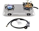 Propane Gas Cooktop 2 Burner Gas Stove Portable Stainless Steel Stove Auto Ignition Camping Dual LPG for RV, Apartment, Outdoor