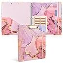 Cute Binders! Decorative Hardcover 3 Ring Binder 1 Inch (Letter-Size) with 5-Tab Dividers and File Folder Labels. Pink Marble Three Ring Binder for Cute School Supplies and Office Supplies