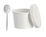 Combo Pack - 50 Sets - 12 Oz Paper Bowls with Lids and Spoons - Disposable - Full Sets White Paper Soup/Hot Food Containers - Everyday Use, Bulk Party Supplies, Catering