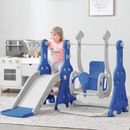 Sapphome 4 In 1 Toddler Slide & Swing Set w/ Music Player, Castle Slide Climber Playset w/ Basketball Hoop & Ball, Pink in Blue | Wayfair