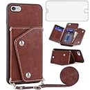 Asuwish Phone Case for iPhone 6 6s Wallet Cover with Screen Protector and Credit Card Holder Crossbody Strap Cell iPhone6 Six i6 S iPhone6s iPhine6s iPhones6s i Phone6s Phone6 6a S6 Women Brown