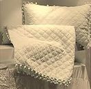 MORADO Offwhite Quilted Bedcover Set with 2 Pillow Cases Bubble Design Border for Double King Size Beds 90x100 Inches | AC Comforter, Luxury Bedding Ensemble | Poly Cotton