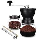 Manual Coffee Bean Grinder, Hand Coffee Mill with 2 Glass Jars Ceramic Burr Stainless Steel Handle for Aeropress, Drip Coffee, Espresso, French Press, Turkish Brew
