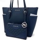 Michael Kors Bags | Michael Kors Large Charlotte Tote Bag & Lg Double Zip Wallet Luggage Navy Blue | Color: Blue/Silver | Size: Large