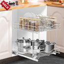 FULGENTE Pull Out Cabinet Organizer for Lid Cookware 2 Tier Kitchen Cupboard
