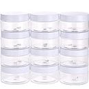 Empty 12 Pack Clear Plastic Slime Storage Favor Jars Wide-mouth Plastic Containers with Lids for Beauty Products, DIY Slime Making or Others (4 oz, White)