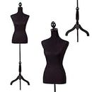 FDW Mannequin Manikin 60”-67”Height Adjustable Female Dress Model Display Torso Body Tripod Stand Clothing Forms (Black)