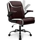 NEO CHAIR Office Chair Adjustable Desk Chair Mid Back Executive Comfortable PU Leather Ergonomic Gaming Back Support Home Computer with Flip-up Armrest Swivel Wheels (Brown)