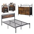 4 Piece Bedroom Furniture Sets with Bed Frame Wooden 5 Drawer Dresser Nightstand