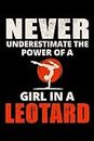 Never Underestimate the Power of a Girl in a Leotard: Funny Gymnastics Gymnast Blank Lined Journal Notebook Diary