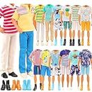 Barwa 8 Pcs Doll Clothes Outfit Accessories 3 Casual Tops with 3 Pants + 2 Pairs of Shoes for 12 Inch Boy Doll