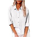 Lemoiitea Ladies Fashion Lapel Shirts for Business V Neck Solid Color Tops Stylish Casual Button Shirts Cuffed Sleeve Tunic Tops Blouse Womens Summer Long Sleeve Blouse for Work White