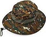 Krystle Camouflage Summer Outdoor Boonie Hunting Fishing Safari Bucket Sun Hat with Adjustable Strap (Dark Green Camo)