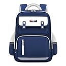 PALAY® School Backpack for Kids Waterproof School Backpack with Chest Buckle & Reflective Strip Kids School Backpack Burden-relief School Backpack for Kids 6-12 Years Old, Dark Blue