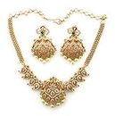 Sasitrends Temple Wear Gold Plated AD Studded Choker Necklace With Earring Jewellery Set For Women & Girls